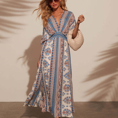 Vestido para mujer bohemio con escote en V manga kimono - Yara