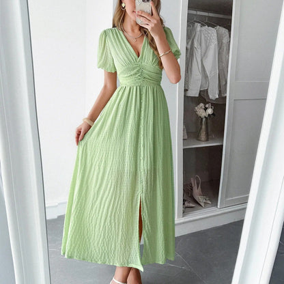 Vestido largo para mujer con escote cruzado estilo elegante con abertura frontal - Dalia