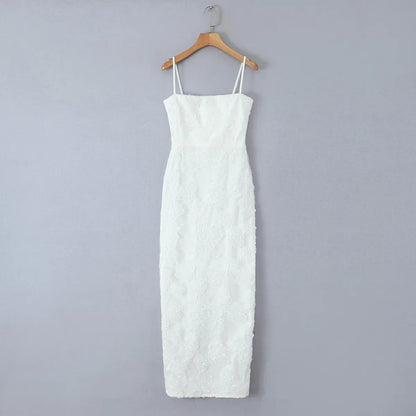Vestido largo para mujer de encaje floral con tirantes finos estilo elegante - Elena