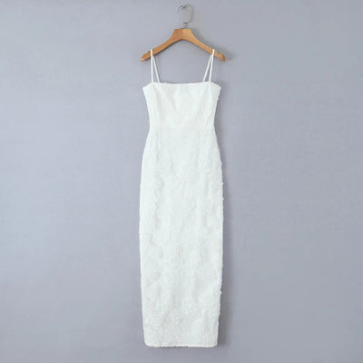 Vestido largo para mujer de encaje floral con tirantes finos estilo elegante - Elena