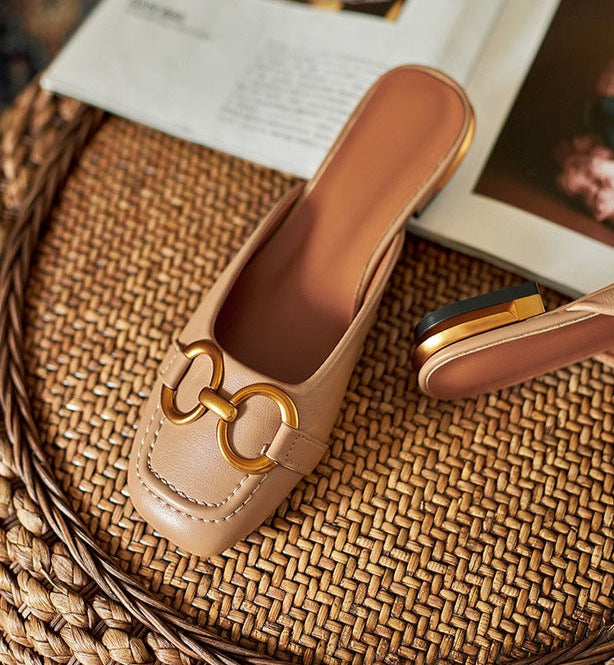 Mule plana para mujer sintética adorno metálico estilo elegante - Thalia