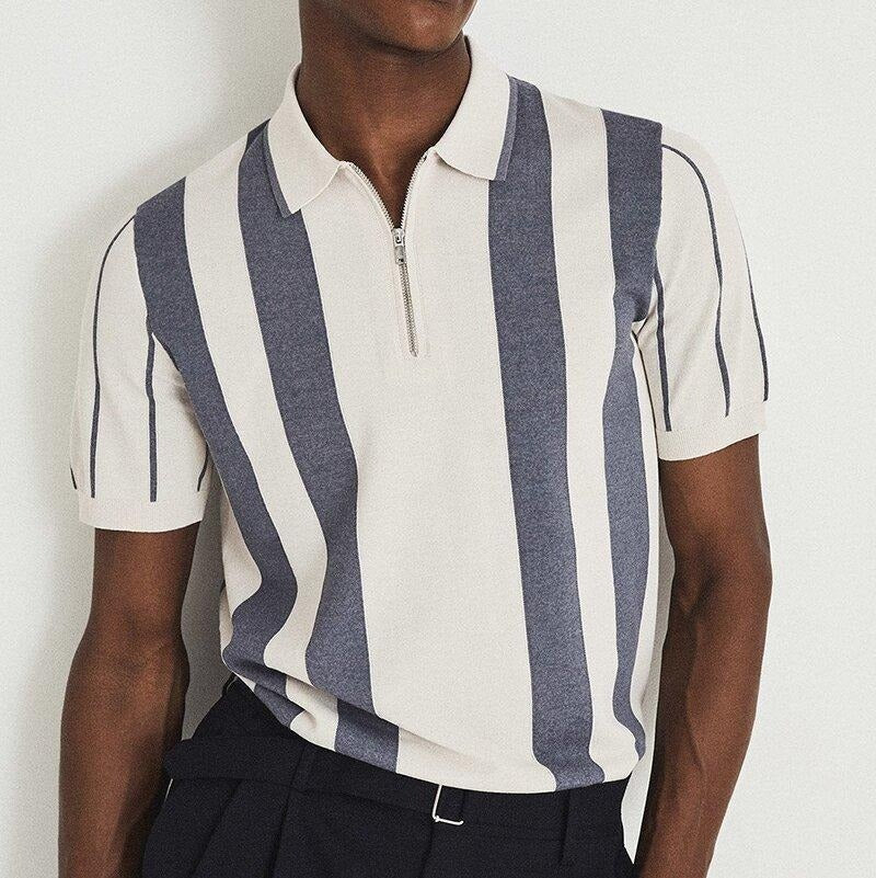 Polo para hombre con punto de rayas verticales cierre cremallera - Théo