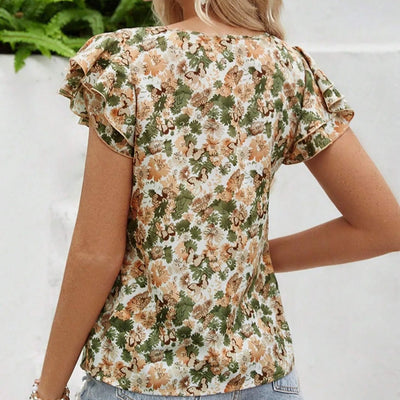 Blusa manga corta para mujer con estampado floral estilo volantes - Nelly