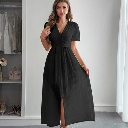 Vestido largo para mujer con escote cruzado estilo elegante con abertura frontal - Dalia