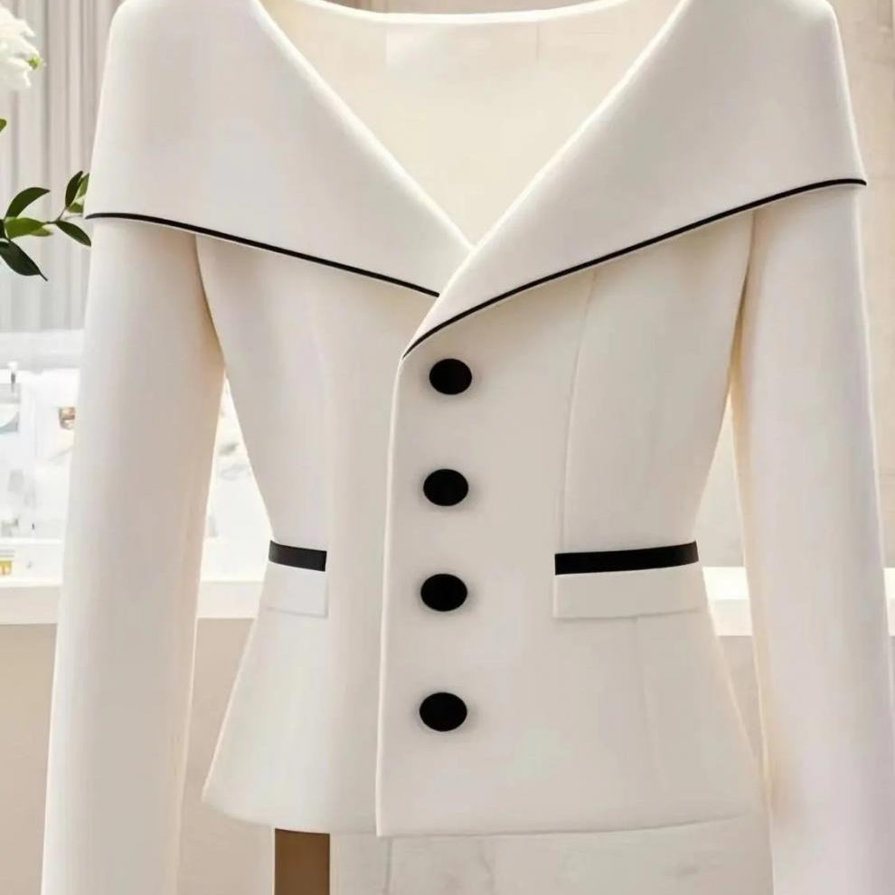 Blazer mujer entallado cuello amplio botones contraste estilo elegante - Maïa