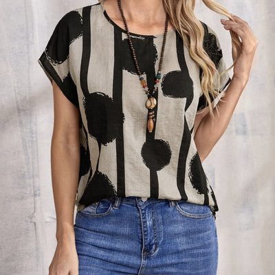 Blusa para mujer de lino suave estampado gráfico relajado - Nadège