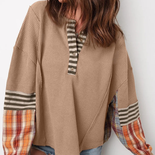 Sudadera mujer estilo patchwork manga a rayas y cuadros - Leona