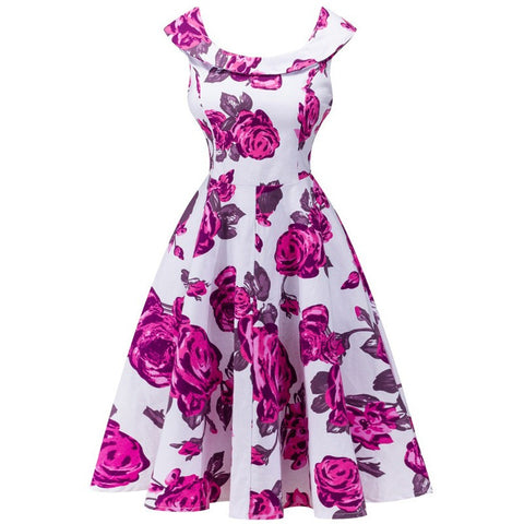 Vestido midi para mujer floral escote barco estilo acampanado - Brigitte
