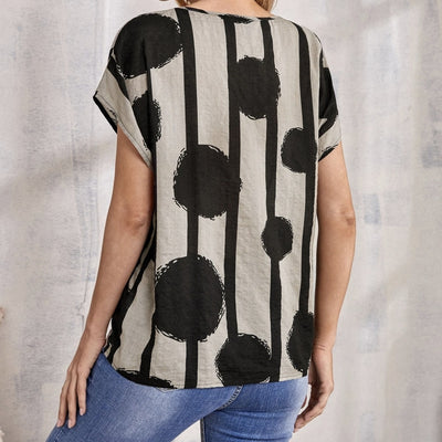Blusa para mujer de lino suave estampado gráfico relajado - Nadège