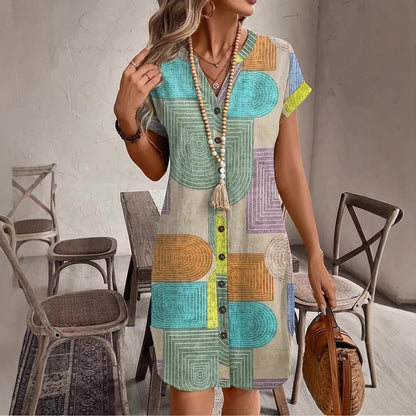 Vestido para mujer camisero bohemio con estampado geométrico - Galilea