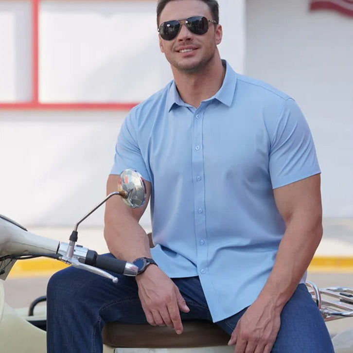 Camisa para hombre de poliéster elástico con manga corta - Lauro