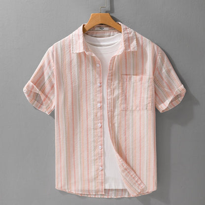 Camisa casual para hombre de manga corta lino a rayas - Hugo