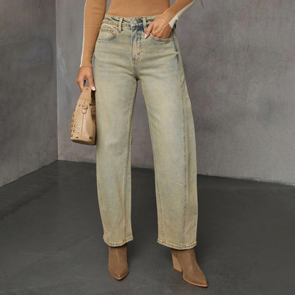 Vaquero para mujer denim lavado corte recto talle alto - Amira