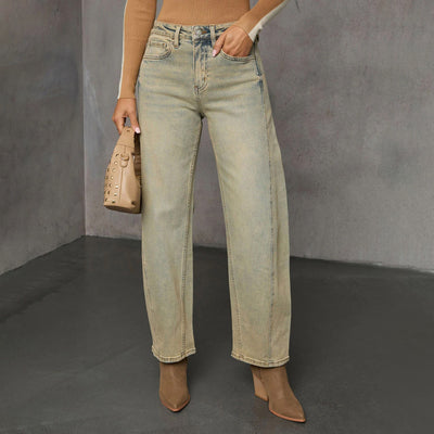 Vaquero para mujer denim lavado corte recto talle alto - Amira