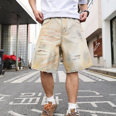 Pantalones cortos hombre denim desgastado de pierna ancha - Elías