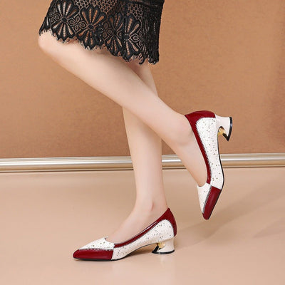 Zapatos de tacón bajo mujer cuero auténtico estilo vintage - Emma