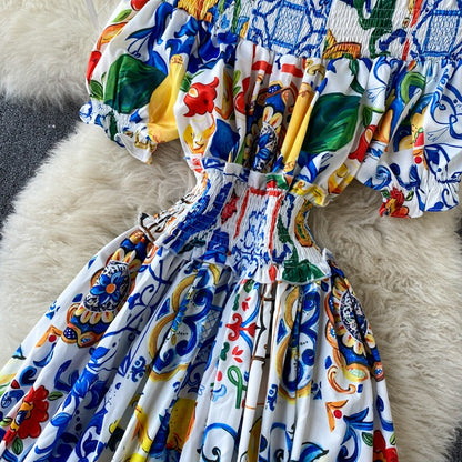 Vestido largo para mujer hombros descubiertos con mangas abullonadas estilo bohemio - Marisol