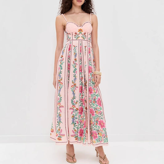 Vestido largo para mujer de tirantes finos estampado floral romántico - Tatiana