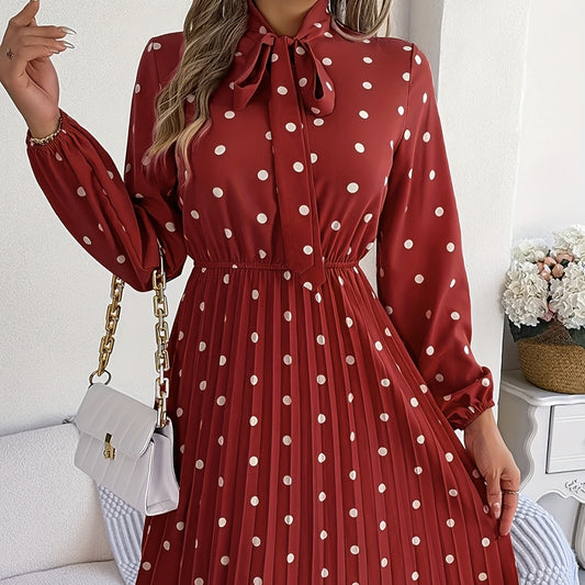 Vestido midi para mujer satinado con lunares estilo plisado - Cécile