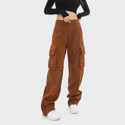 Pantalones cargo para mujer algodón estilo holgado - Scarlet