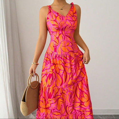 Vestido para mujer con estampado de tirantes corte acampanado - Priscila