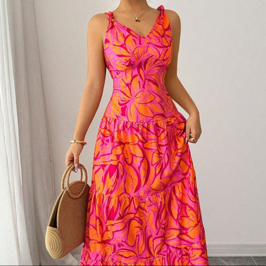 Vestido para mujer con estampado de tirantes corte acampanado - Priscila