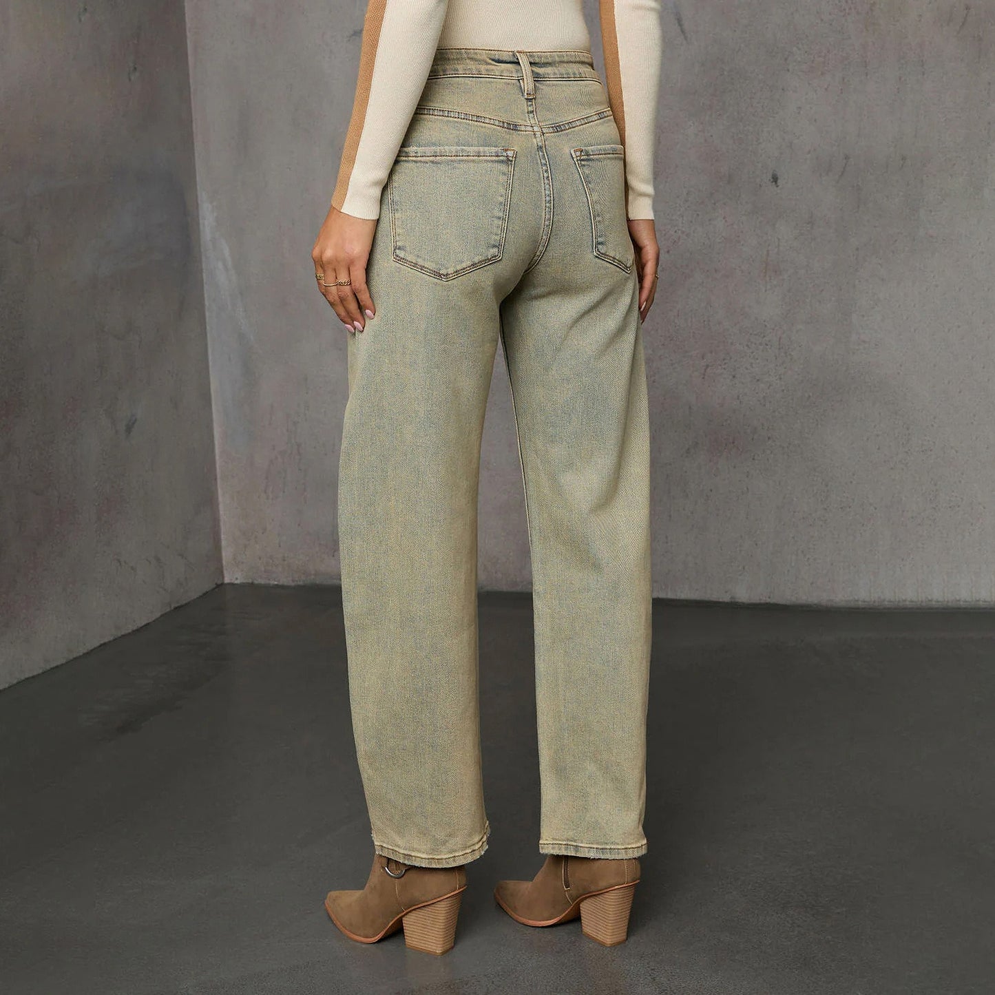 Vaquero para mujer denim lavado corte recto talle alto - Amira