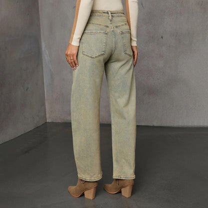 Vaquero para mujer denim lavado corte recto talle alto - Amira