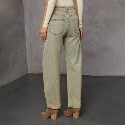 Vaquero para mujer denim lavado corte recto talle alto - Amira