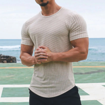 Camiseta para hombre de manga corta canalé fino estilo entallado - Thiago