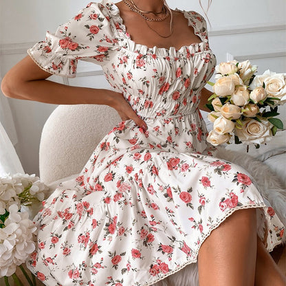 Vestido midi para mujer floral con mangas abullonadas estilo vintage - Julieta