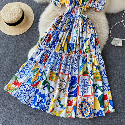 Vestido largo para mujer hombros descubiertos con mangas abullonadas estilo bohemio - Marisol