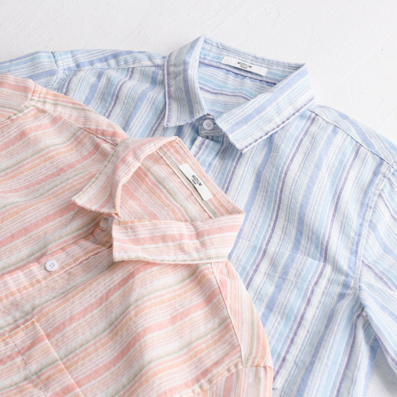 Camisa casual para hombre de manga corta lino a rayas - Hugo