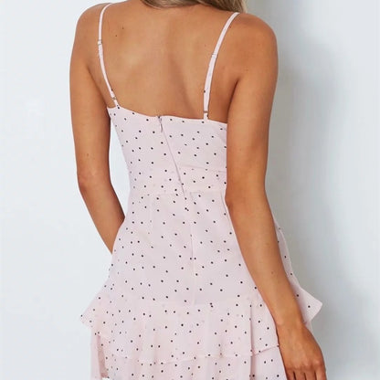 Vestido corto para mujer estampado de lunares con volantes estilo cruzado - Abril