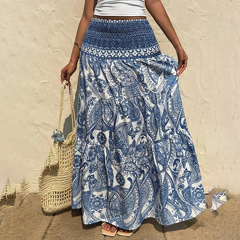 Falda larga mujer cintura elástica estampado bohemio – Éloise