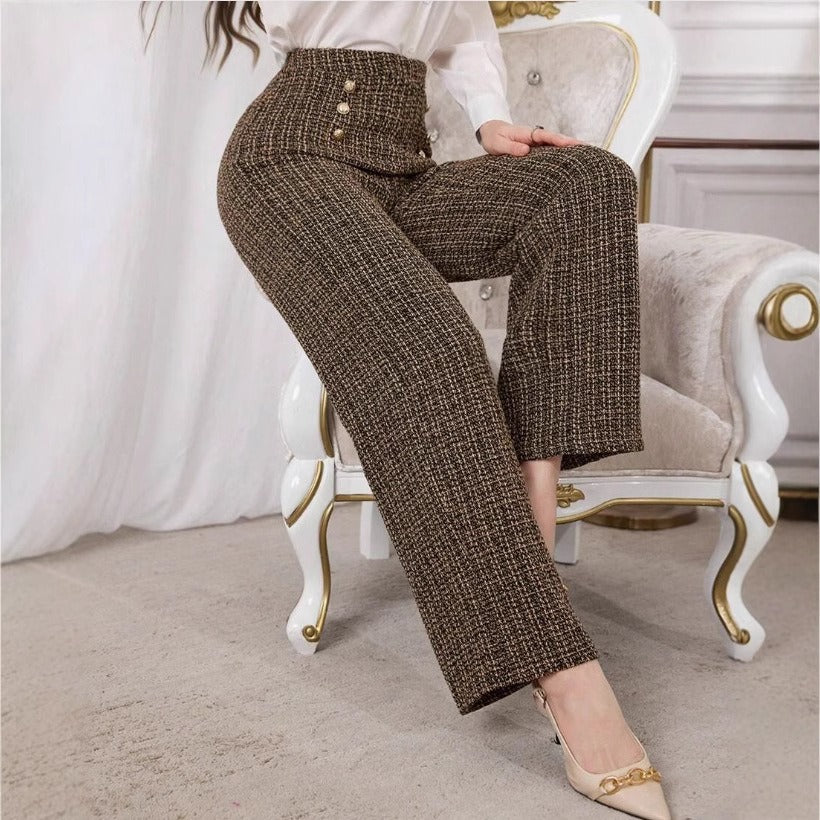 Pantalón mujer tweed tiro alto botones decorativos – Noémie