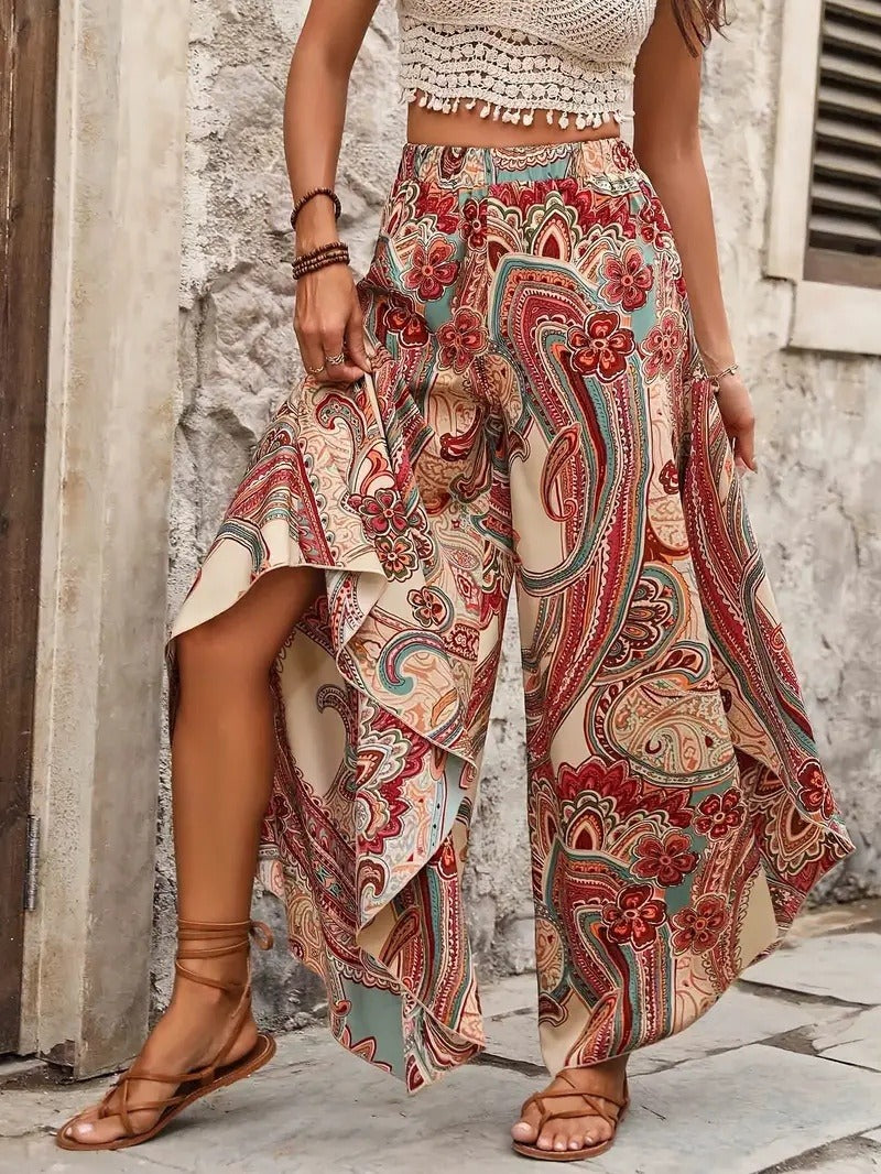 Pantalón ancho mujer estampado bohemio estilo fluido - Diana