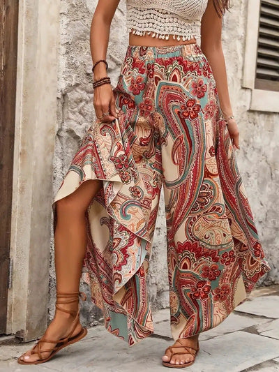 Pantalón ancho mujer estampado bohemio estilo fluido - Diana