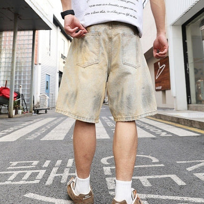 Pantalones cortos hombre denim desgastado de pierna ancha - Elías