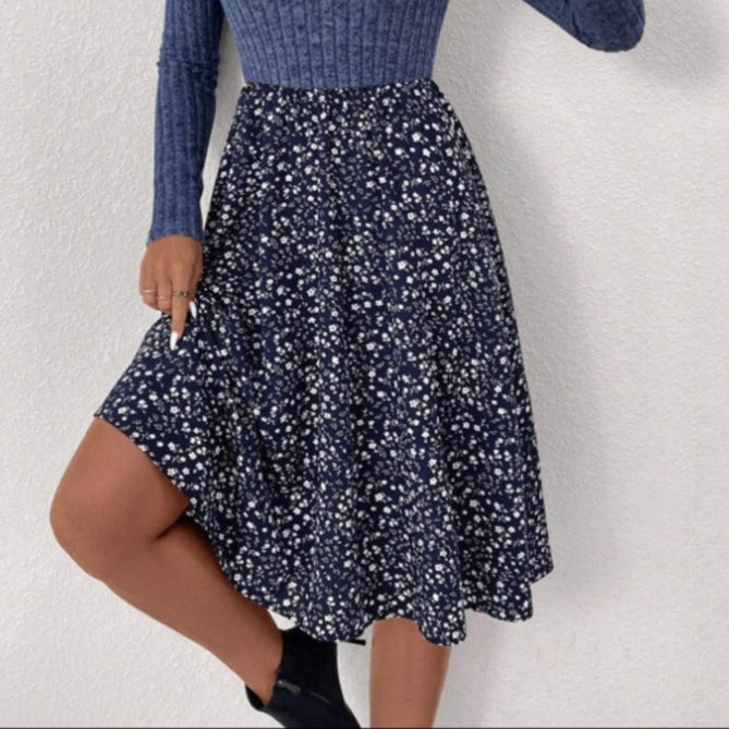 Falda para mujer evasé midi floral cintura alta - Dalia