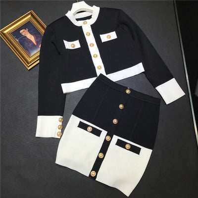 Conjunto de falda y chaqueta corta de punto estructurado - Roxane