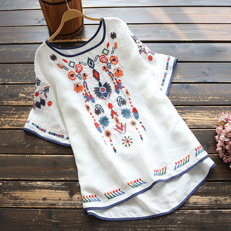 Blusa bordada manga corta mujer - Britanny