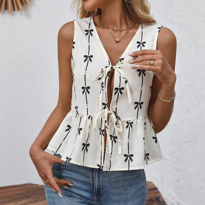 Blusa sin mangas para mujer estampado lazo escote con lazo - Eva