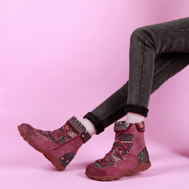 Botines mujer estilo étnico cordones y cremallera - Tribal