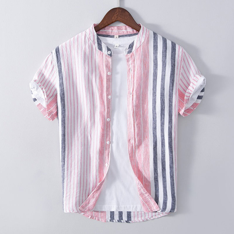 Camisa para hombre de lino cuello mao rayas verticales - Étienne