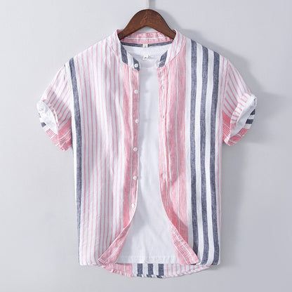 Camisa para hombre de lino cuello mao rayas verticales - Étienne