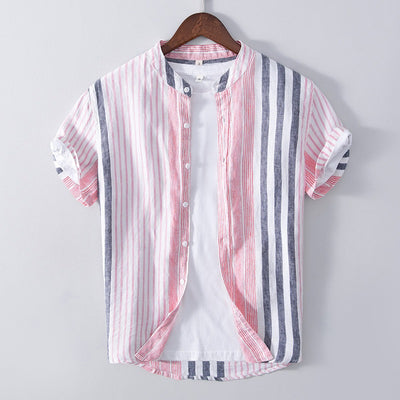 Camisa para hombre de lino cuello mao rayas verticales - Étienne