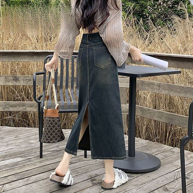 Falda larga mujer corte recto con cinturón - Bianca