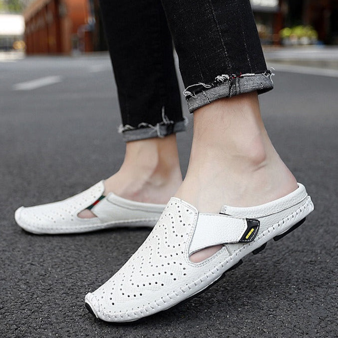 Mocasines destalonados para hombre de piel perforada estilo slip-on - Enrique