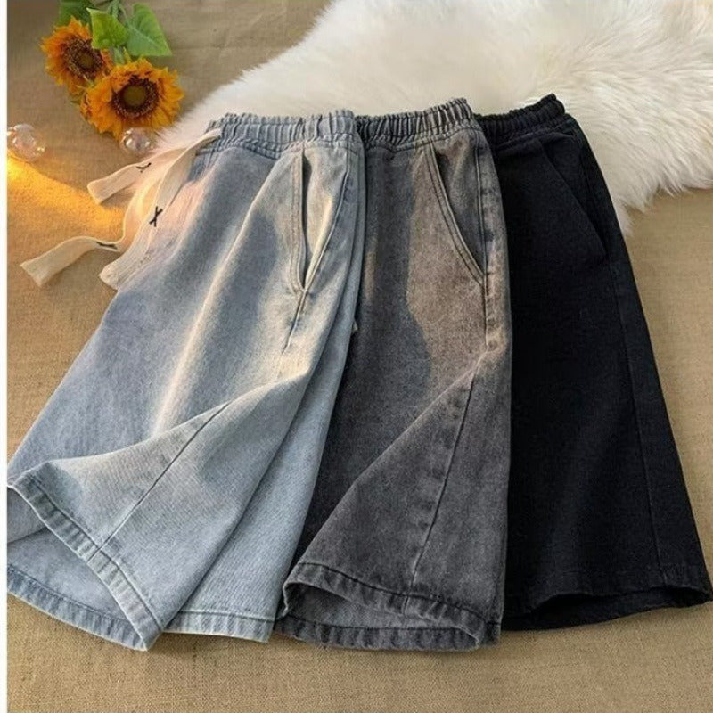 Pantalones cortos denim con cintura elástica y cordón ajustable - Silas